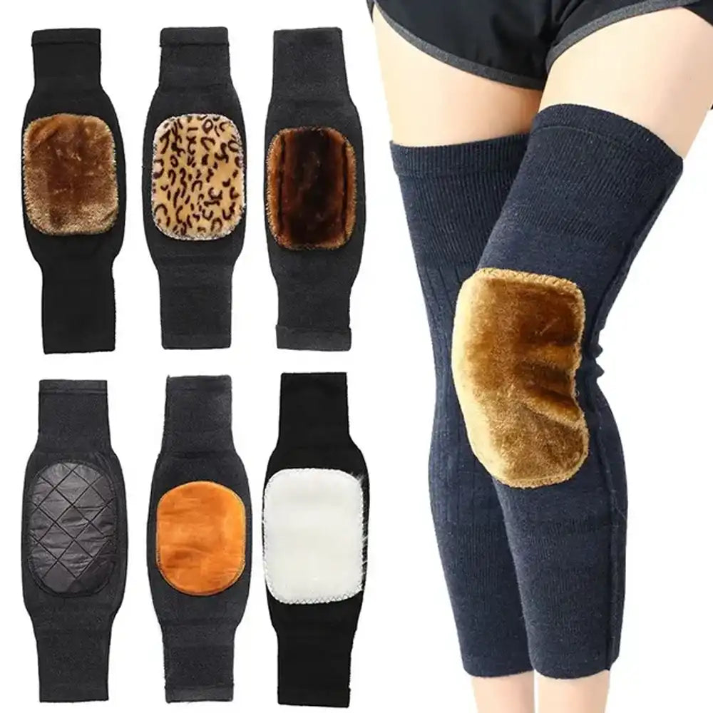 1 Pair Woolen Blend Thermal Knee Warmers Breathable Elastic for Women Men & Old People