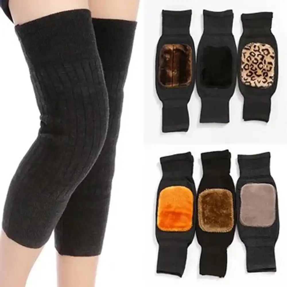 1 Pair Woolen Blend Thermal Knee Warmers Breathable Elastic for Women Men & Old People