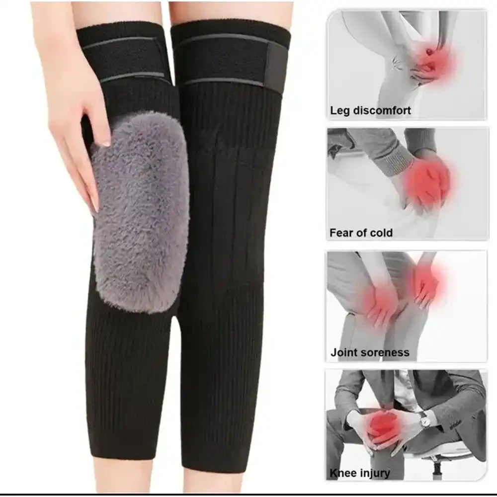 1 Pair Woolen Blend Thermal Knee Warmers Breathable Elastic for Women Men & Old People
