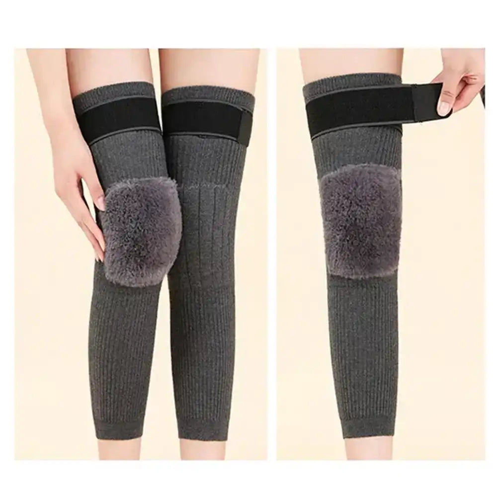 1 Pair Woolen Blend Thermal Knee Warmers Breathable Elastic for Women Men & Old People