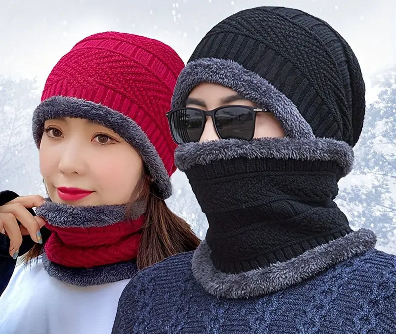 2-in-1 Knitted Winter Scarf Beanie Caps