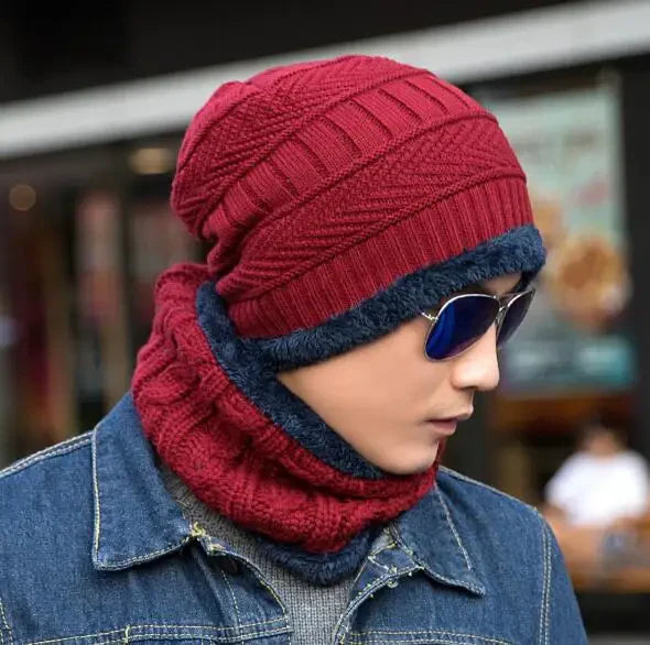 2-in-1 Knitted Winter Scarf Beanie Caps