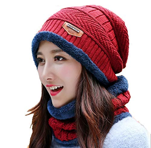 2-in-1 Knitted Winter Scarf Beanie Caps