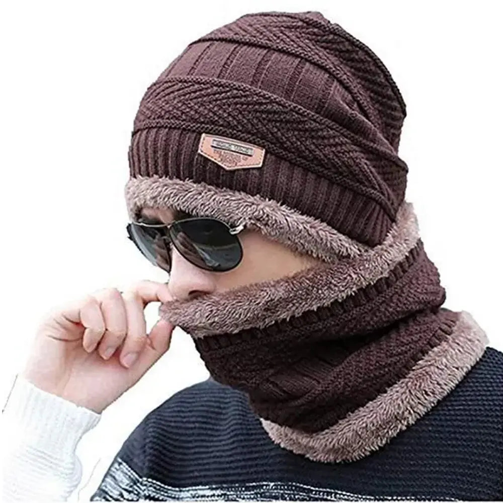 2-in-1 Knitted Winter Scarf Beanie Caps