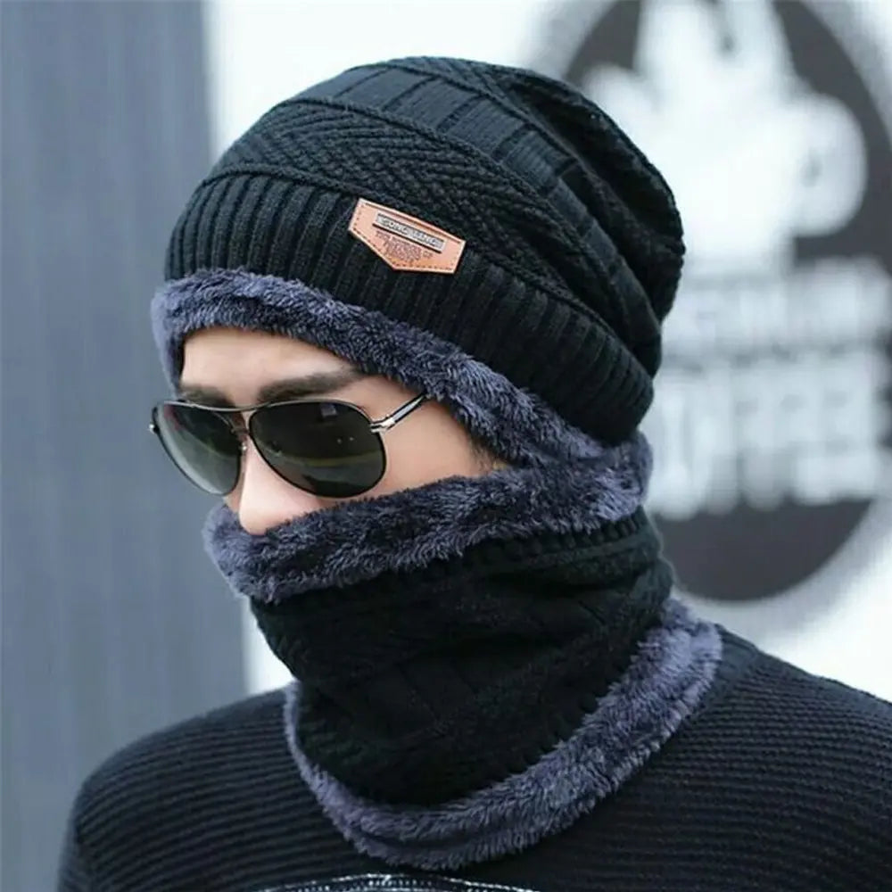 2-in-1 Knitted Winter Scarf Beanie Caps