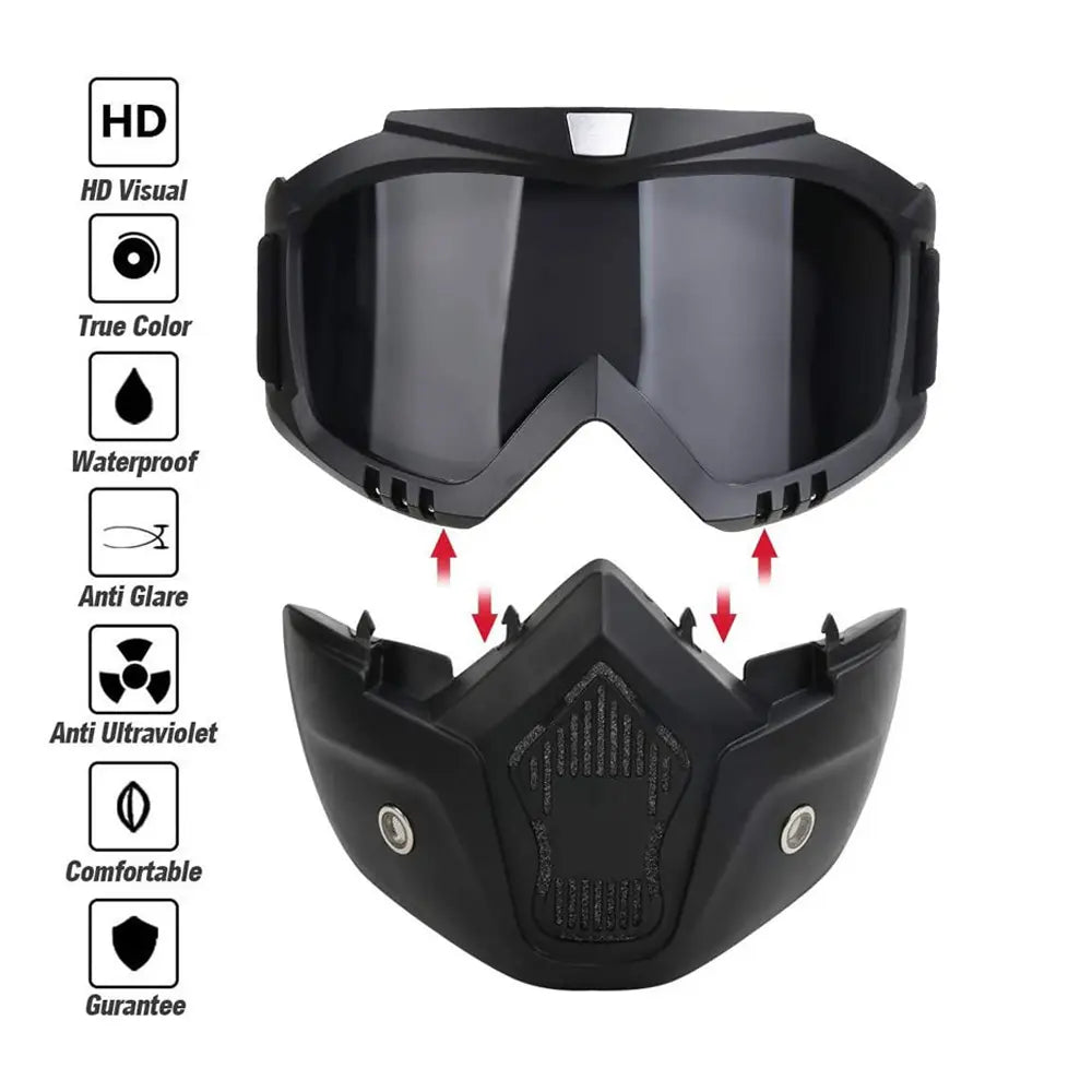 HIGH QUALITY Motorcycle Helmet Riding Goggles Glasses With Removable Face Mask [Blue Rainbow]